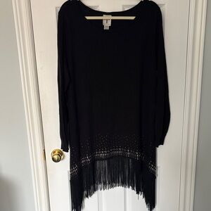 Fringe Hem Embellished Sweater-1X